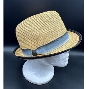 Scala Pronto Straw Fedora Hat with Gray Ribbon Band One Size Classic‎ Style